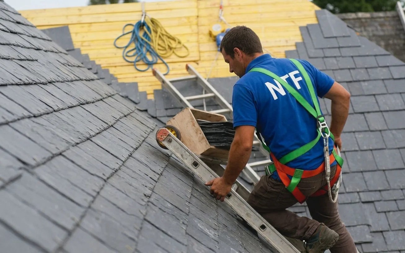 Technicien NTF en intervention sur une toiture à Meaux